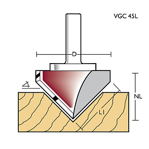 Fréza na V-drážky VGC45Lx8 HW Z2