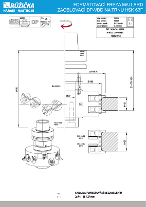 FORMÁTOVACÍ FRÉZA MALLARD ZAOBLOVACÍ DP-VBD NA TRNU HSK 63F