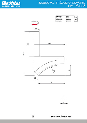ZAOBLOVACÍ FRÉZA STOPKOVÁ R80 HW - PÁJENÁ